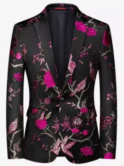 Veste costume décontracté d'affaires noir imprimé à manches longues en polyester rétro pour hommes Bourgogne