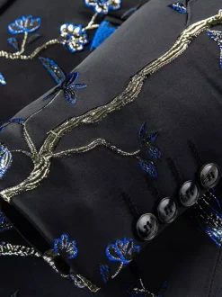 Veste costume décontracté d'affaires noir imprimé à manches longues en polyester rétro pour hommes Bourgogne