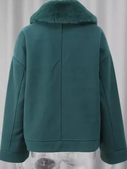 Veste courte avec col en fourrure de renard écologique vêtement d'extérieur surdimensionné vert foncé pour femme 2026