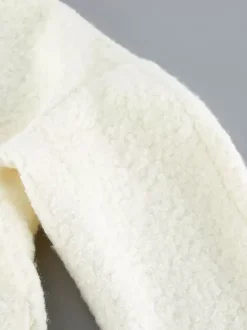 Veste courte blanche en bouclette pour femme - Élégante veste d'extérieur à col V manches bouffantes et coupe ajustée - Chic français pour le printemps 2026