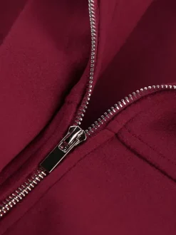 Veste courte bordeaux pour femme - Col rabattu chic fermeture éclair ourlet élastique - Collection streetwear décontractée printemps 2026