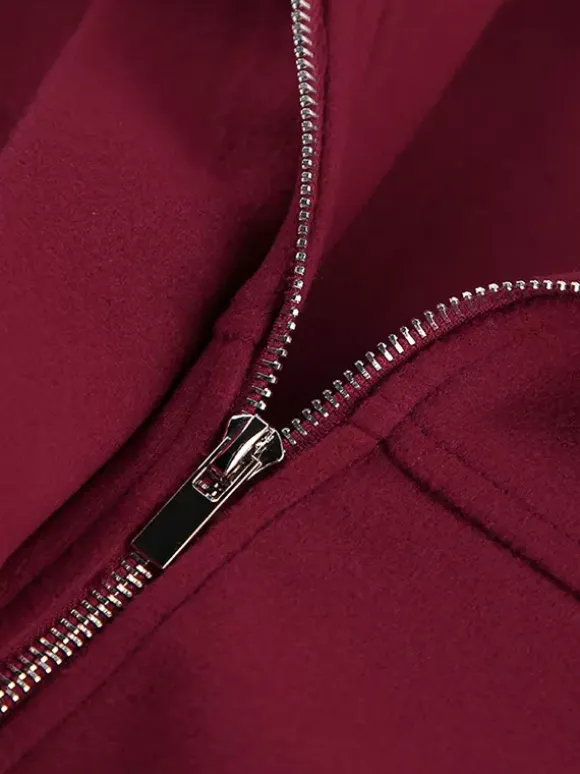 Veste courte bordeaux pour femme - Col rabattu chic fermeture éclair ourlet élastique - Collection streetwear décontractée printemps 2026