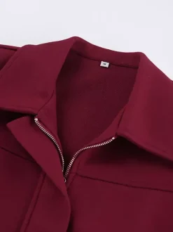 Veste courte bordeaux pour femme - Col rabattu chic fermeture éclair ourlet élastique - Collection streetwear décontractée printemps 2026