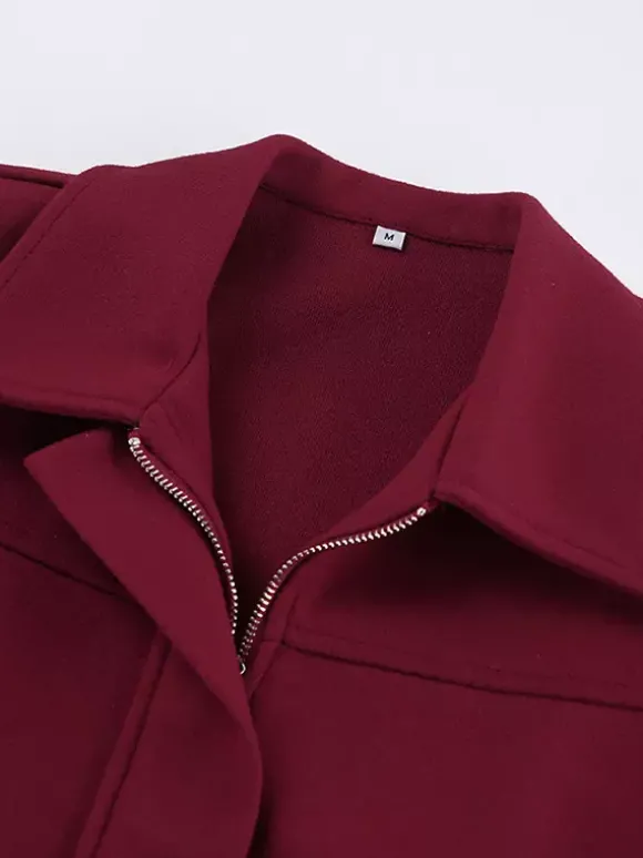 Veste courte bordeaux pour femme - Col rabattu chic fermeture éclair ourlet élastique - Collection streetwear décontractée printemps 2026