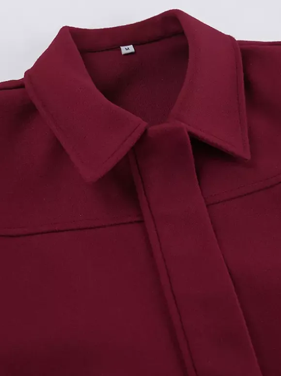 Veste courte bordeaux pour femme - Col rabattu chic fermeture éclair ourlet élastique - Collection streetwear décontractée printemps 2026