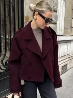 Veste courte croisée pour femme - Coupe courte chic ceinturée - Style streetwear décontracté et luxueux pour le printemps 2026