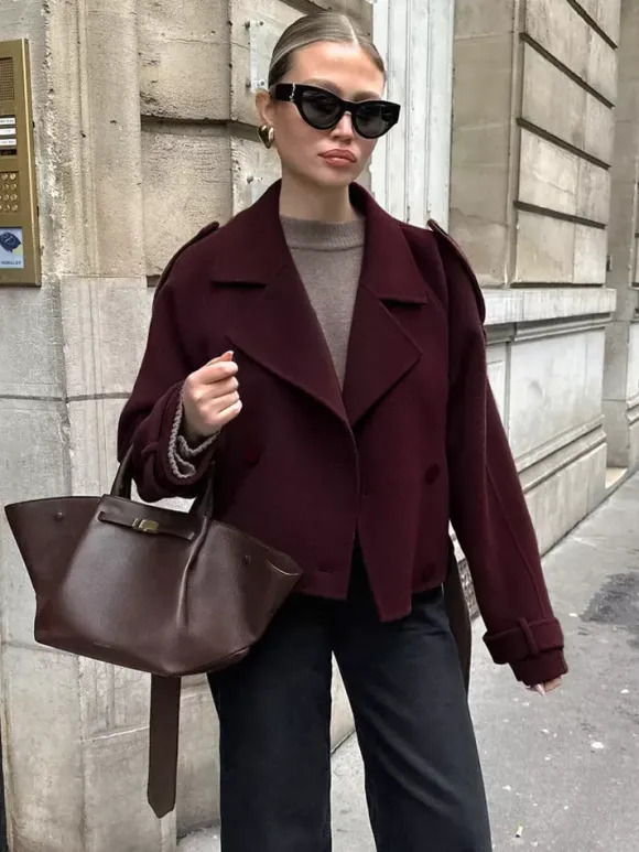 Veste courte croisée pour femme - Coupe courte chic ceinturée - Style streetwear décontracté et luxueux pour le printemps 2026