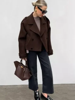 Veste courte croisée pour femme - Coupe courte chic ceinturée - Style streetwear décontracté et luxueux pour le printemps 2026