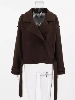 Veste courte croisée pour femme - Coupe courte chic ceinturée - Style streetwear décontracté et luxueux pour le printemps 2026