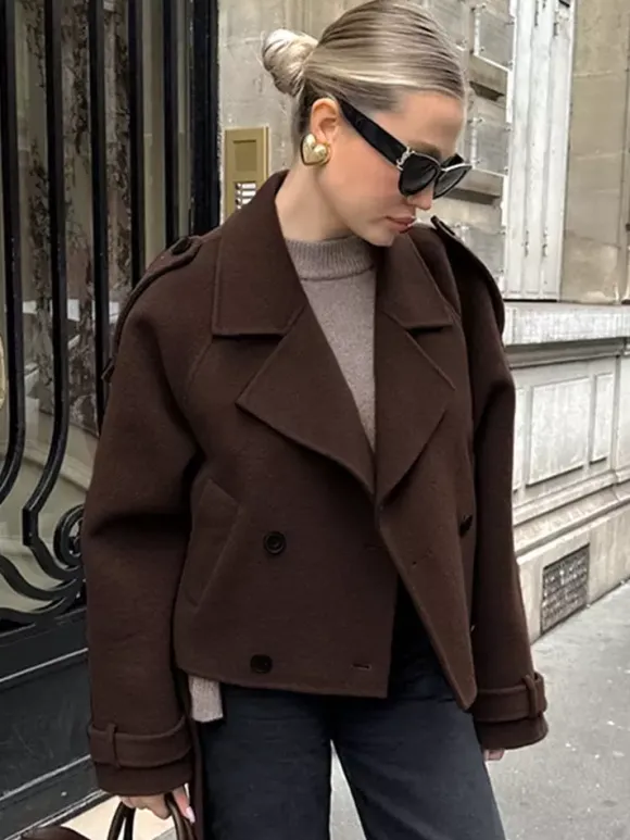 Veste courte croisée pour femme - Coupe courte chic ceinturée - Style streetwear décontracté et luxueux pour le printemps 2026
