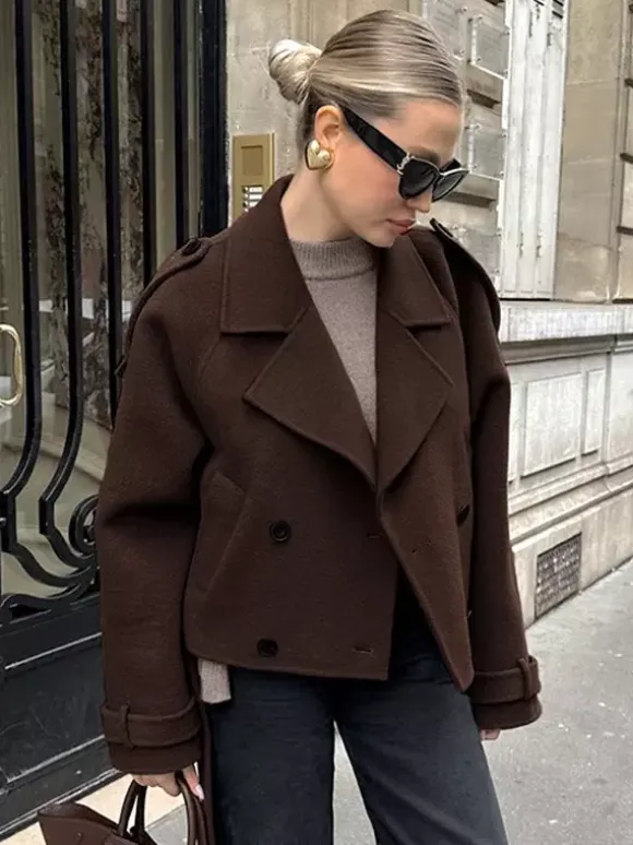 Veste courte croisée pour femme - Coupe courte chic ceinturée - Style streetwear décontracté et luxueux pour le printemps 2026