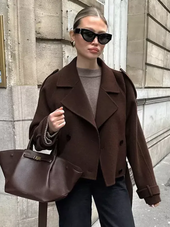 Veste courte croisée pour femme - Coupe courte chic ceinturée - Style streetwear décontracté et luxueux pour le printemps 2026