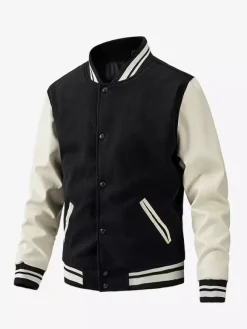 Veste de baseball pour homme en coton rembourré à blocs de couleurs grande taille