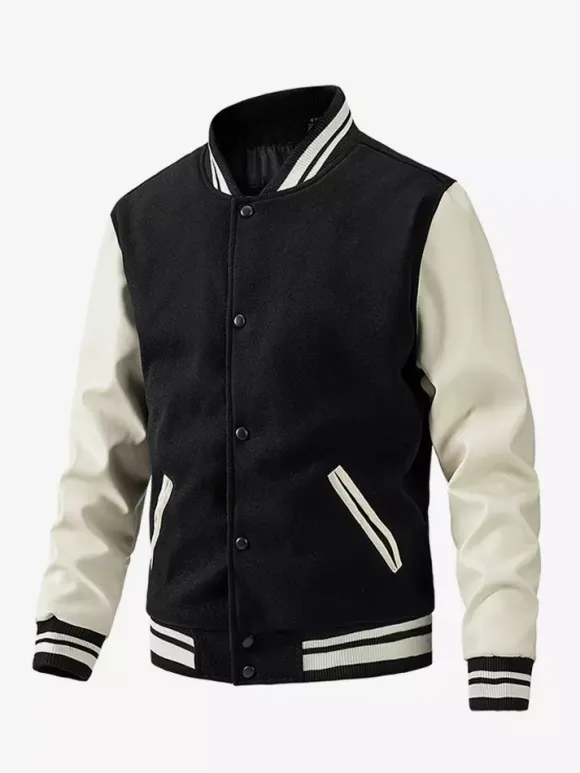 Veste de baseball pour homme en coton rembourré à blocs de couleurs grande taille