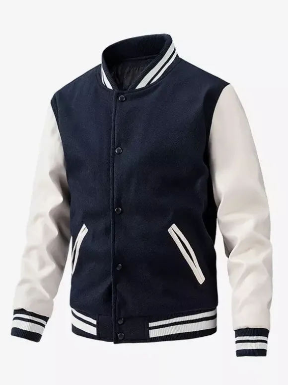 Veste de baseball pour homme en coton rembourré à blocs de couleurs grande taille