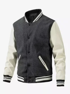 Veste de baseball pour homme en coton rembourré à blocs de couleurs grande taille