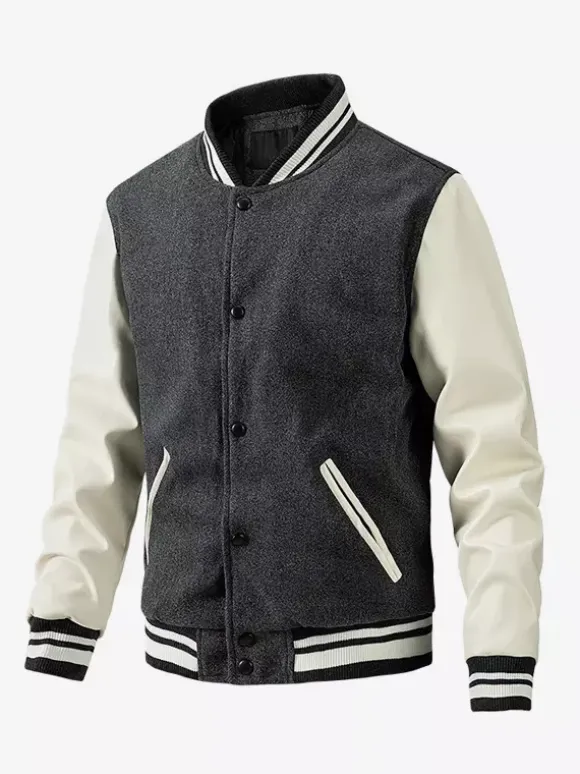 Veste de baseball pour homme en coton rembourré à blocs de couleurs grande taille