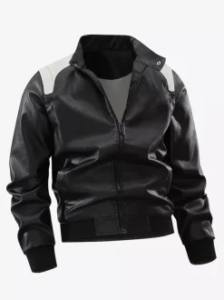 Veste de baseball pour homme à manches longues avec fermeture éclair et blocs de couleurs