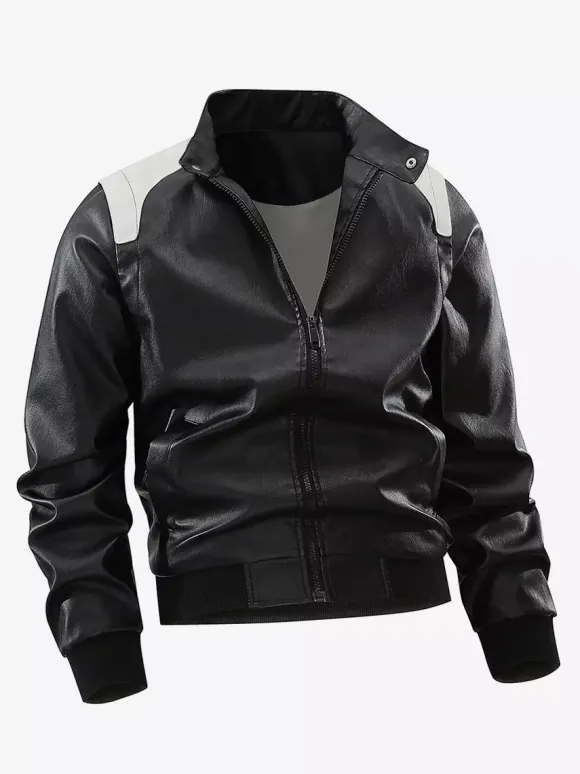 Veste de baseball pour homme à manches longues avec fermeture éclair et blocs de couleurs