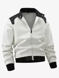 Veste de baseball pour homme à manches longues avec fermeture éclair et blocs de couleurs