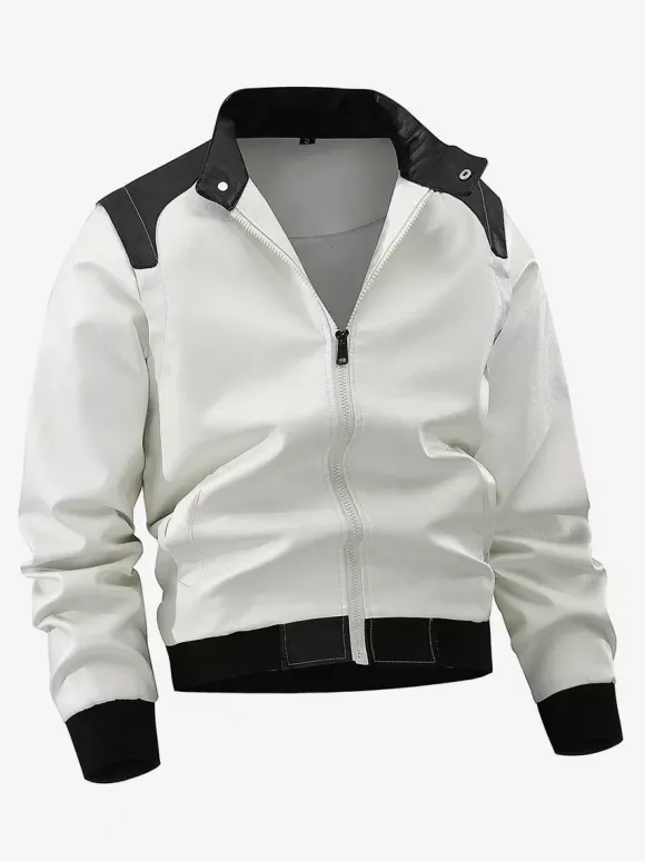 Veste de baseball pour homme à manches longues avec fermeture éclair et blocs de couleurs