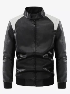 Veste de baseball pour homme à manches longues avec fermeture éclair et blocs de couleurs