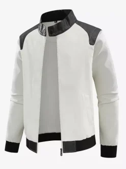 Veste de baseball pour homme à manches longues avec fermeture éclair et blocs de couleurs