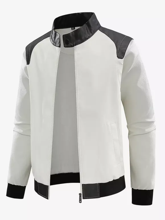 Veste de baseball pour homme à manches longues avec fermeture éclair et blocs de couleurs