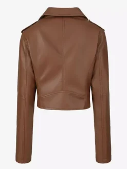 Veste de motard courte multicolore revers fermeture éclair diagonale ceinture vêtement d'extérieur en similicuir