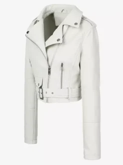 Veste de motard courte multicolore revers fermeture éclair diagonale ceinture vêtement d'extérieur en similicuir