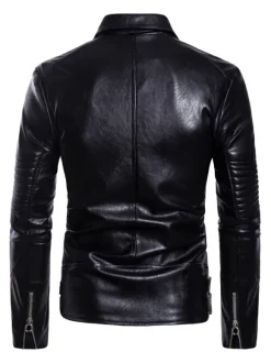 Veste de moto en cuir pour homme Veste en cuir slim asymétrique à fermeture éclair
