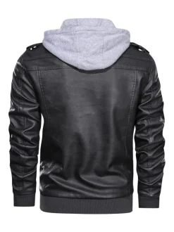 Veste de moto en cuir pour homme Veste en cuir à capuche zippée