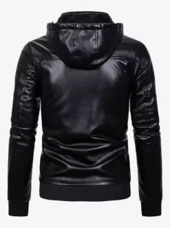 Veste en cuir pour homme coupe-vent décontracté à col montant avec poches zippées