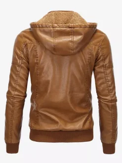 Veste en cuir pour homme coupe-vent décontracté à col montant avec poches zippées