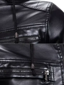 Veste en cuir pour homme coupe-vent décontracté à col montant avec poches zippées