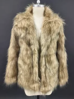 Veste en fausse fourrure à revers cranté et manches longues Manteau d'hiver écologique pour femme 2026