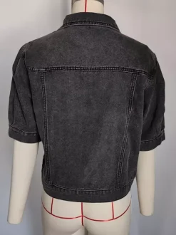 Veste en jean à manches bouffantes pour femme - Manteau trucker court rétro à manches courtes - Streetwear été printemps 2026