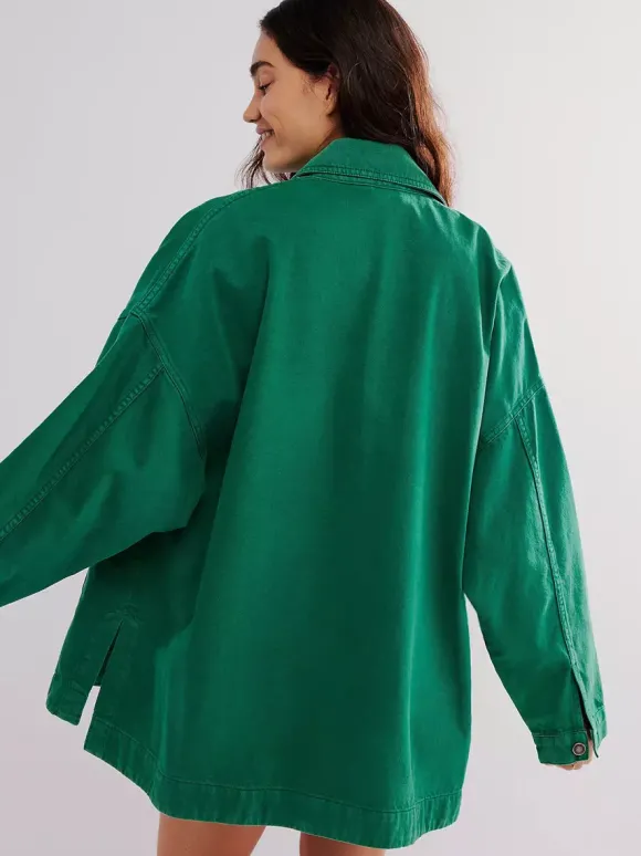 Veste en jean oversize pour femme - Délavage moyen coupe boyfriend fentes latérales - Style trucker - Collection printemps 2026