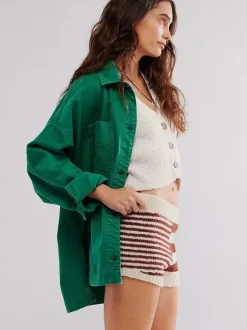 Veste en jean oversize pour femme - Délavage moyen coupe boyfriend fentes latérales - Style trucker - Collection printemps 2026