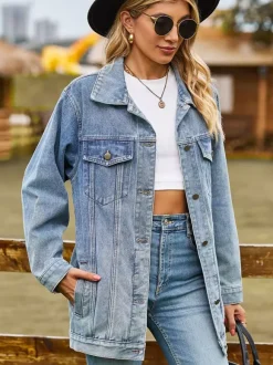 Veste en jean oversize pour femme - Manteau long boyfriend effet délavé - Style streetwear chic printemps 2026