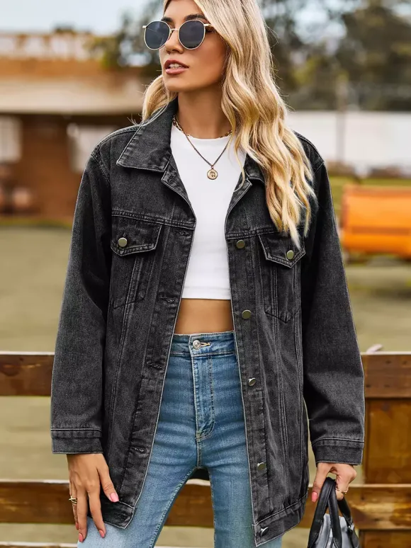 Veste en jean oversize pour femme - Manteau long boyfriend effet délavé - Style streetwear chic printemps 2026