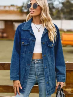 Veste en jean oversize pour femme - Manteau long boyfriend effet délavé - Style streetwear chic printemps 2026