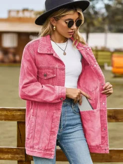 Veste en jean oversize pour femme - Manteau long boyfriend effet délavé - Style streetwear chic printemps 2026