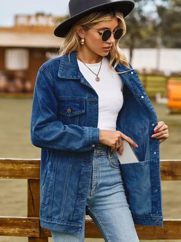Veste en jean oversize pour femme - Manteau long boyfriend effet délavé - Style streetwear chic printemps 2026