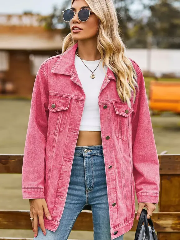 Veste en jean oversize pour femme - Manteau long boyfriend effet délavé - Style streetwear chic printemps 2026