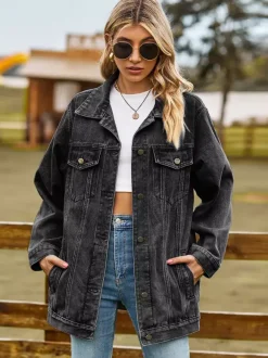 Veste en jean oversize pour femme - Manteau long boyfriend effet délavé - Style streetwear chic printemps 2026