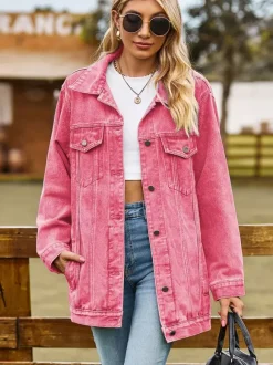 Veste en jean oversize pour femme - Manteau long boyfriend effet délavé - Style streetwear chic printemps 2026