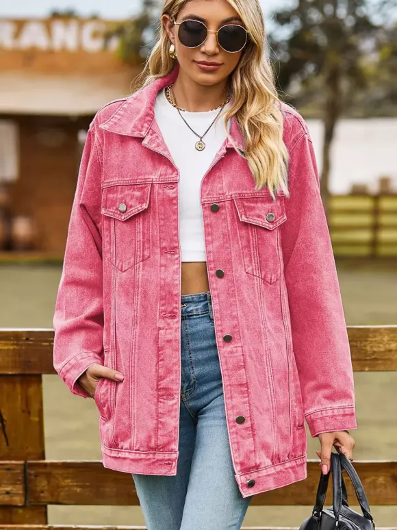 Veste en jean oversize pour femme - Manteau long boyfriend effet délavé - Style streetwear chic printemps 2026