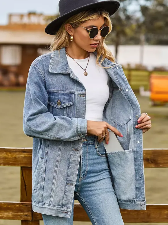 Veste en jean oversize pour femme - Manteau long boyfriend effet délavé - Style streetwear chic printemps 2026