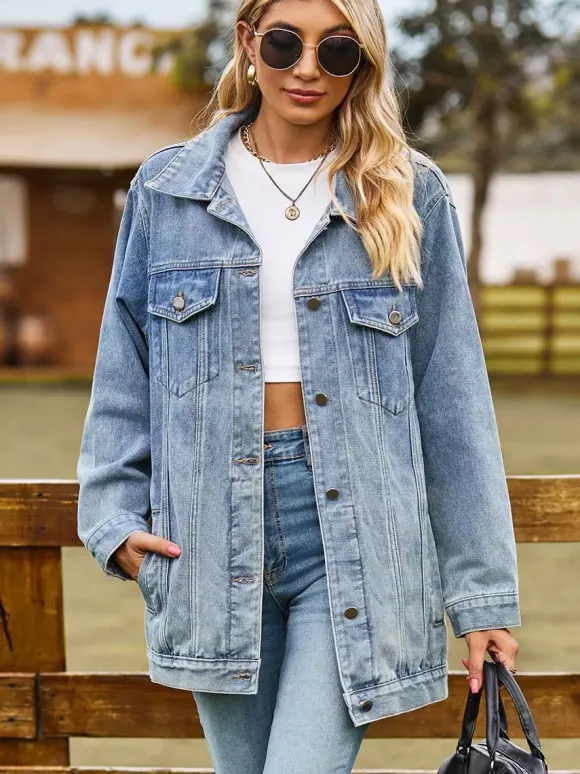 Veste en jean oversize pour femme - Manteau long boyfriend effet délavé - Style streetwear chic printemps 2026